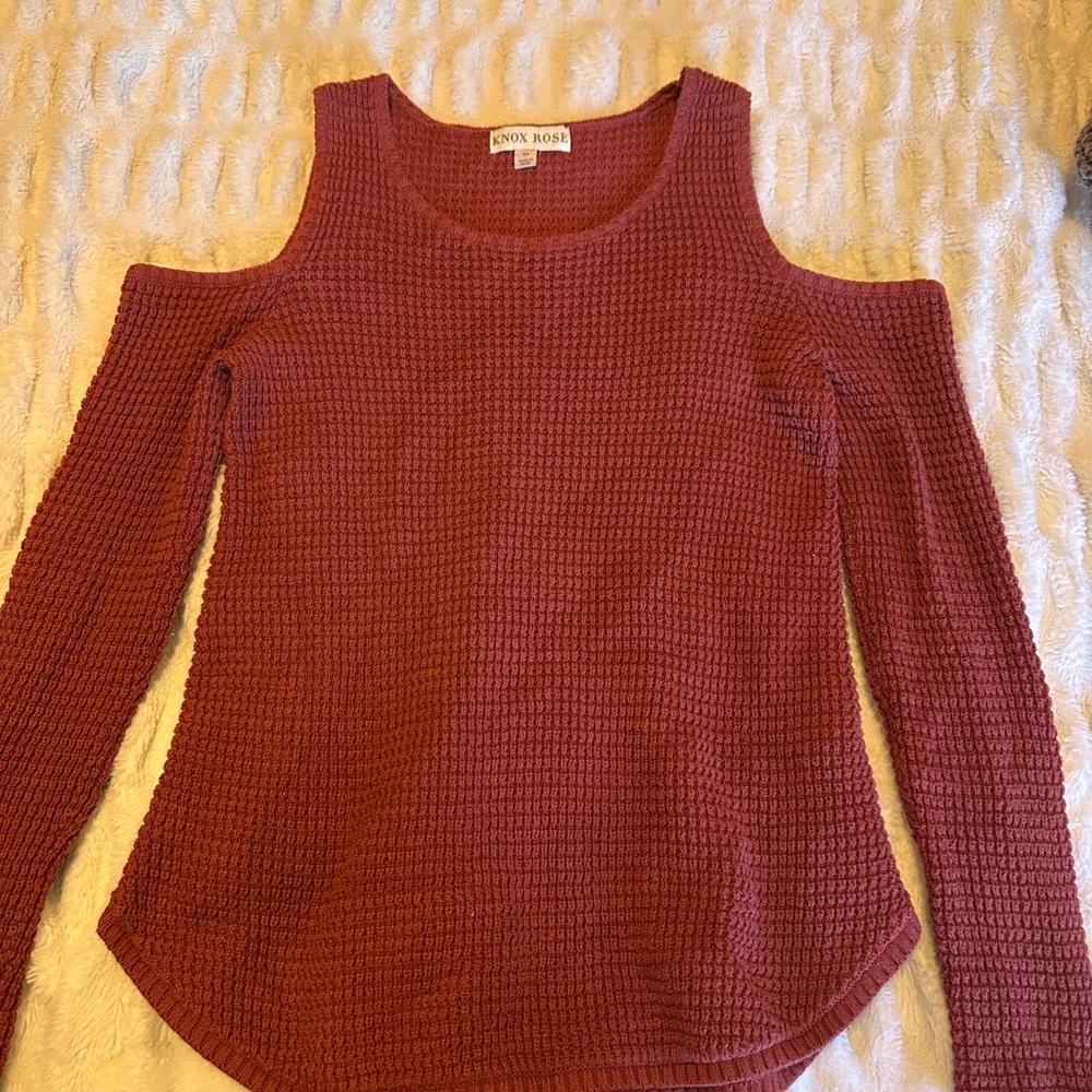 Knox Rose Pink Off-the-Shoulder Sweater with Waffle Knit